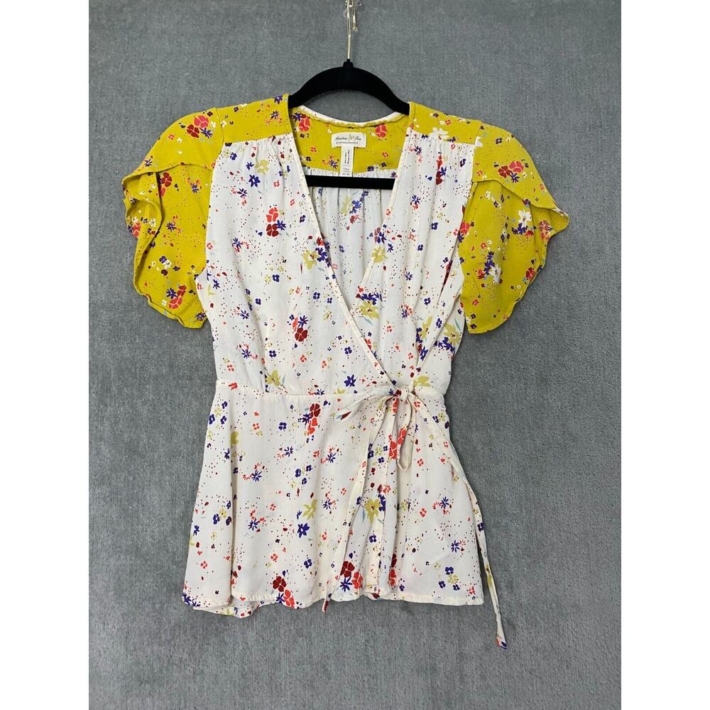Meadow Rue Top XSmall Floral Short Sleeve Boho Blouse Bon Voyage Cottagecore‎